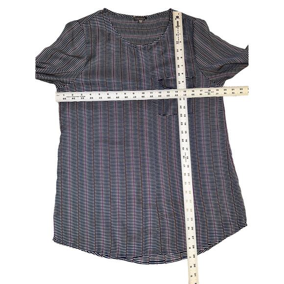 Anthropologie Lilla P Striped Blouse Size Medium Navy Blue Geometric - Picture 9 of 9